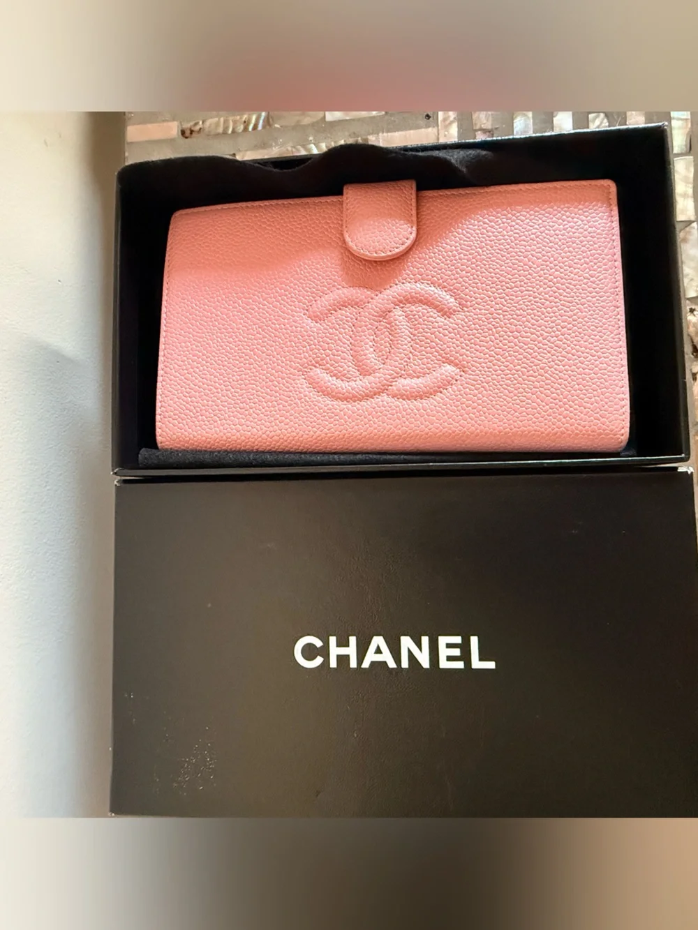 Chanel CC Caviar Leather Bifold Wallet.